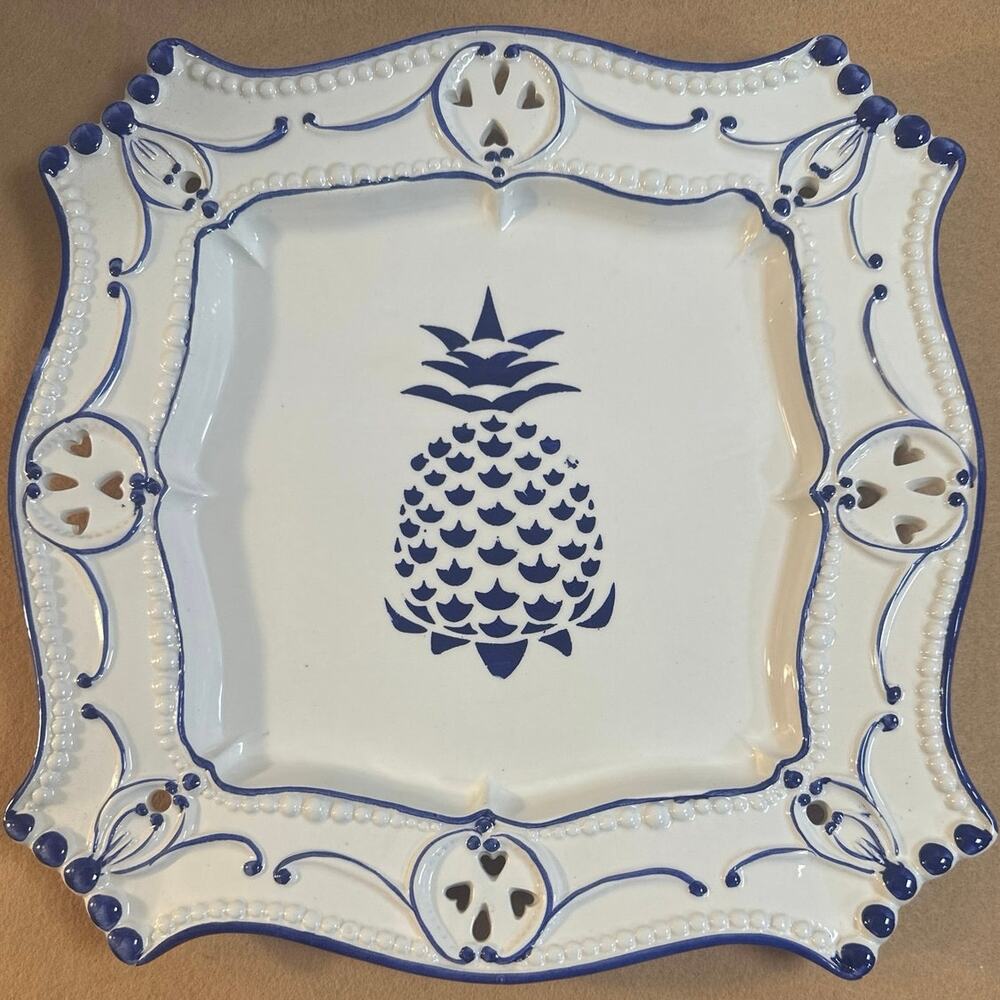 Neuwirth Hand Painted Platter 971 EL Made in Portugal 12-1/2" Square...Pineapple